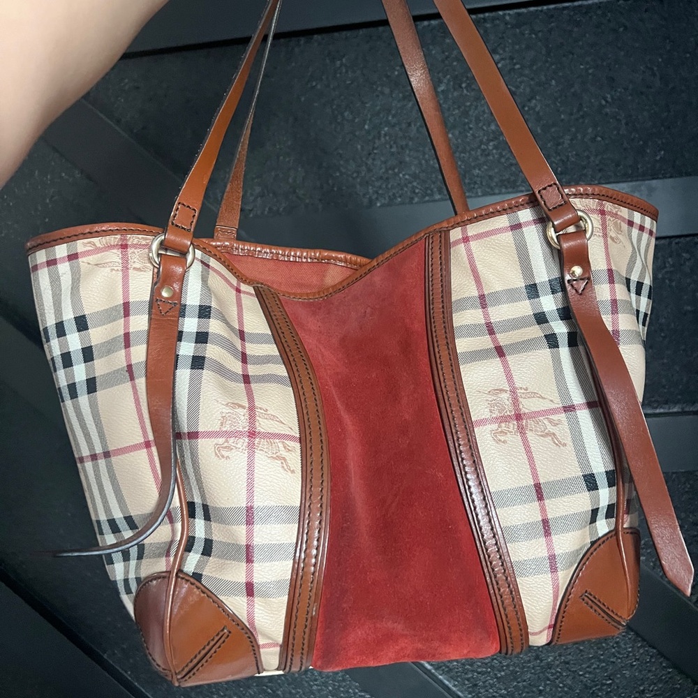 Burberry Beige and Red Plaid Tote